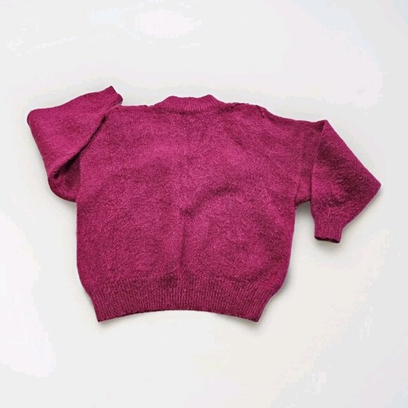 Unbranded Handknit Sweater Women M/L Fucsia LS Mock Neck Embellished Boho Preppy - Picture 2 of 11